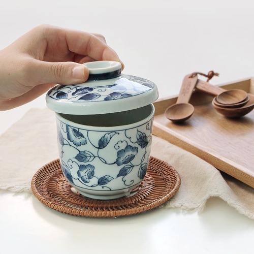 일본 블루꽃 자왕무시 (컵+뚜껑 세트)